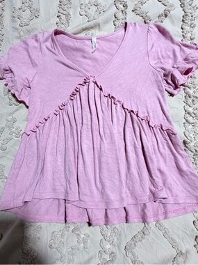 Girls' Pink Ruffle V-Neck Top - Unknown Brand
